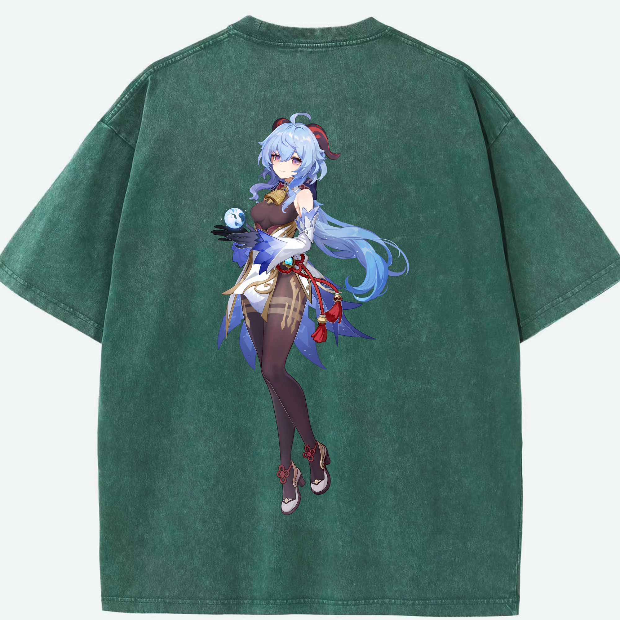 げんし神 甘雨 かんう genshin Ganyu 綿100% ヴィンテージ風 半袖Tシャツ（背面プリント）